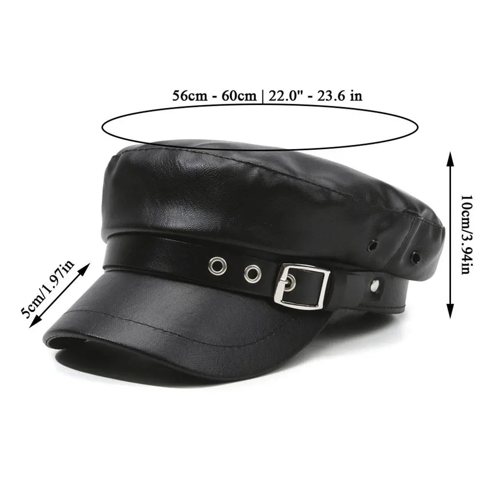 NEW Fashion Women Black Leather Hat Biker NewsBoy Hip Pop Cap Women Unisex Beret Captain Sailor Visor Hat Newsboy Cap Fashion