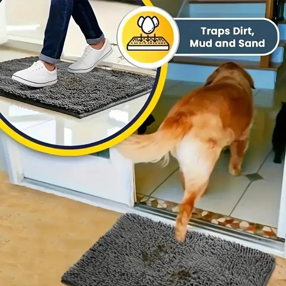 Dog Door Mat for Muddy Paws Absorbs Moisture and Dirt Mud Mat for Dogs Washable Entry Indoor Door Mat Quick Dry Pet Rug Chenille
