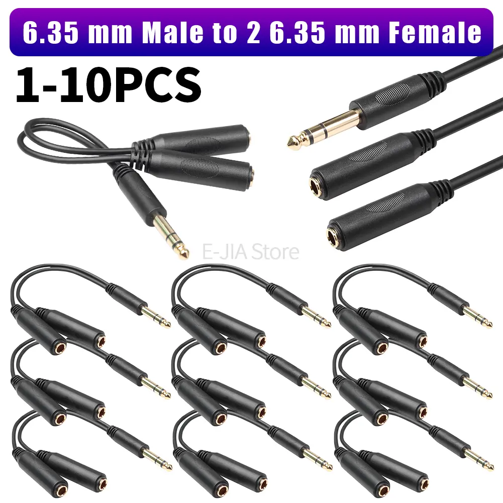 Audio Cable Female Adapter 1/4 6.35 mm Male to Dual Cord 1/4 6.35 mm Microphone Mixer Splitter Stereo Audio Cable