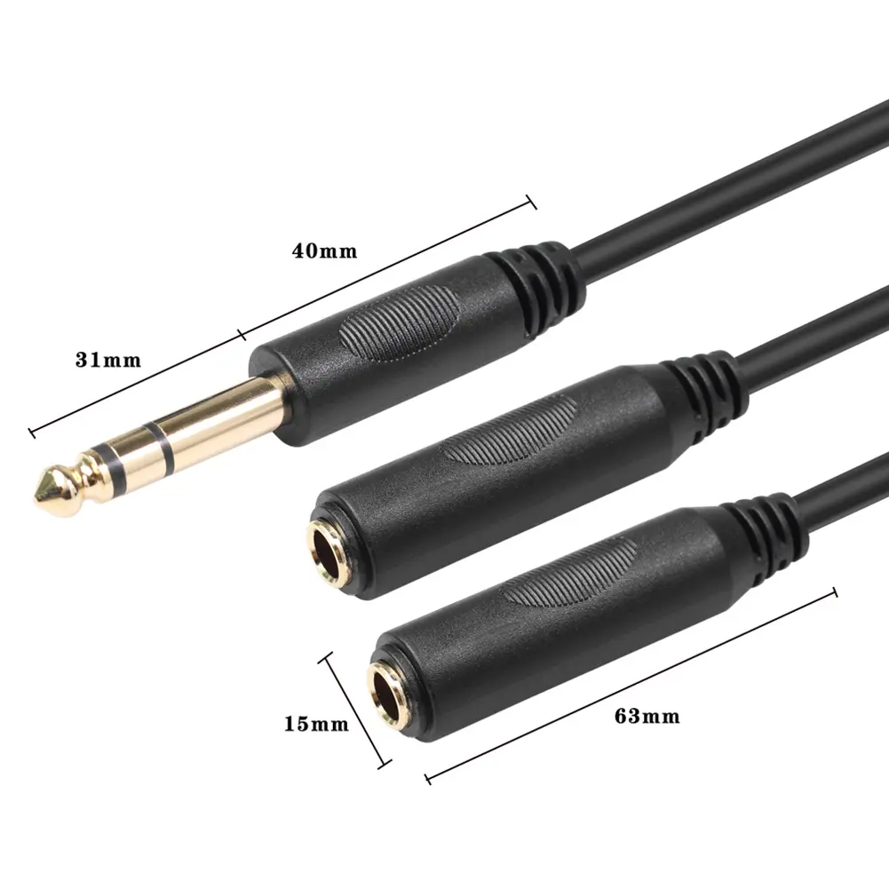 Audio Cable Female Adapter 1/4 6.35 mm Male to Dual Cord 1/4 6.35 mm Microphone Mixer Splitter Stereo Audio Cable