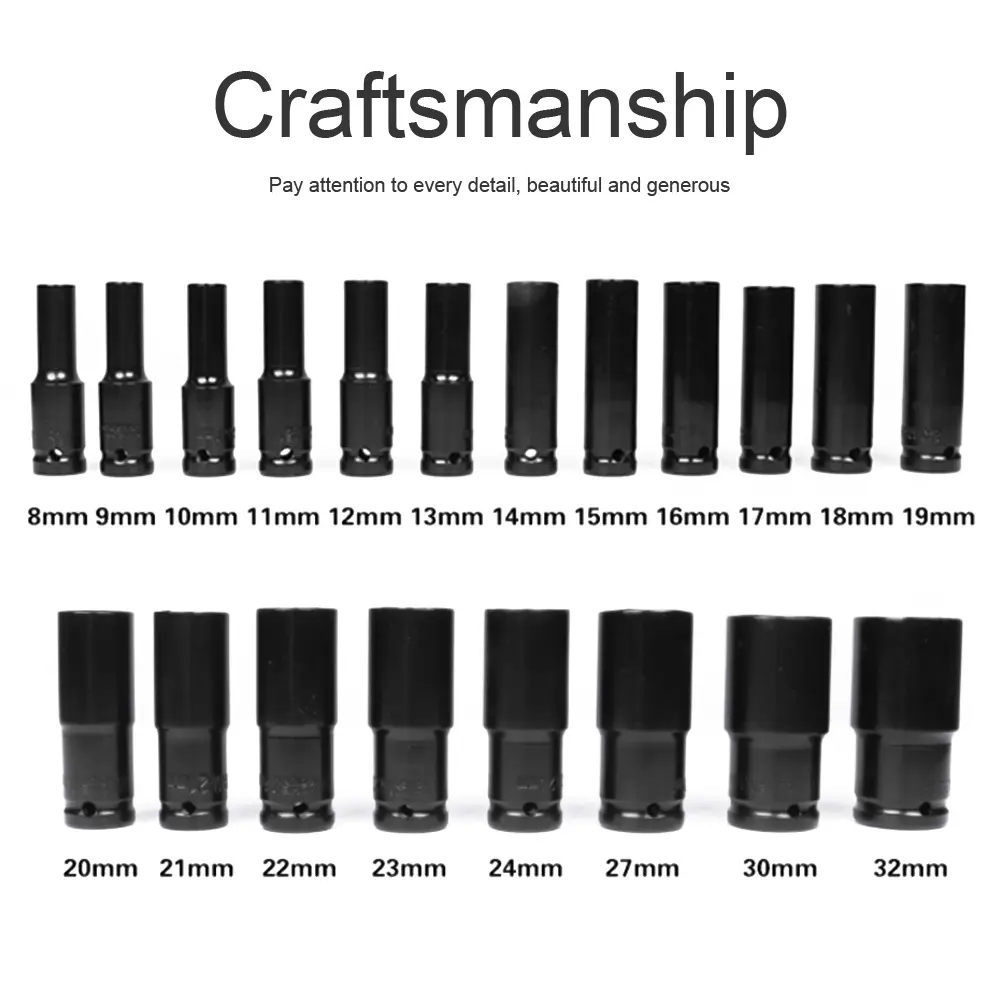 Impact Socket Set 1/2" Drive Metric Deep Impact Socket Set Pneumatic Wrench Head Tire Removal Tool Socket Head Kit Hand Tool Set