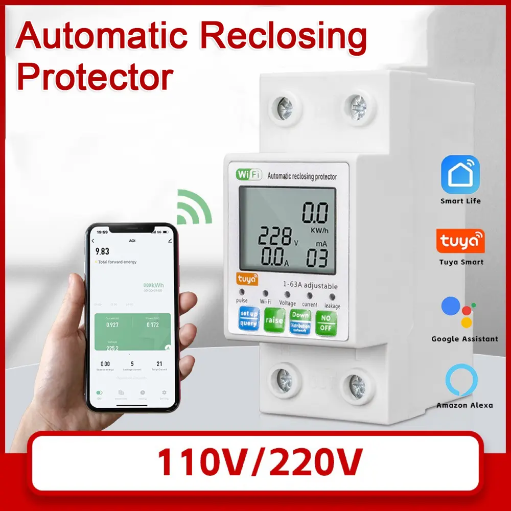 Tuya ZigBee Intelligent Automatic Reclosing Protector Current Voltage Meter Switch Power Meter Circuit Breaker Need Gateways