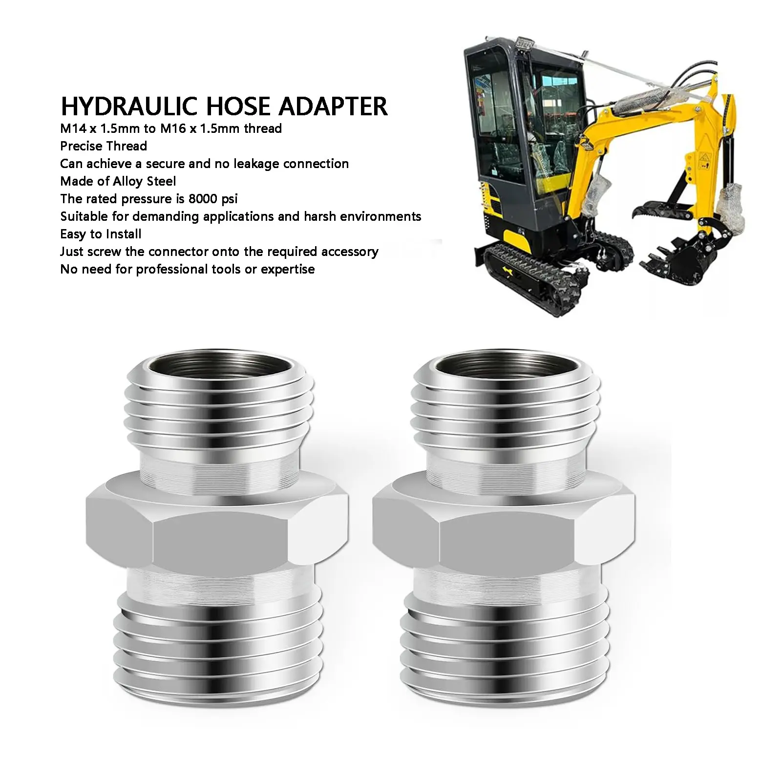 M14 to M16 Hose Fitting Suitable for AGT Small Excavator Hydraulic Hose Thread Connector Hydraulic Hose Thread Connector