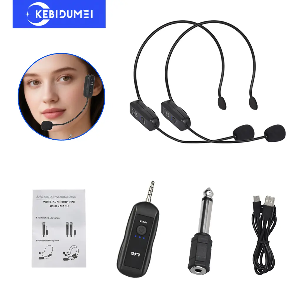 2.4G Head-mounted Microphone Wireless Lavalier Microphone Set  with Receiver for Amplifier Voice Speaker Teaching Tour Guide