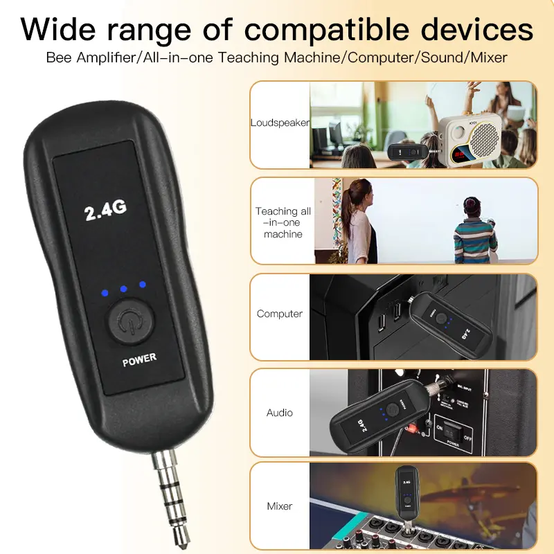 2.4G Head-mounted Microphone Wireless Lavalier Microphone Set  with Receiver for Amplifier Voice Speaker Teaching Tour Guide