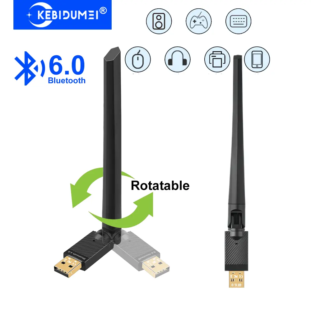 Bluetooth 6.0 Adapter with Antenna USB Dongle Bluetooth Receiver & Transmitter for Keyboard Mouse Windows 11/10/8.1 Driver Free