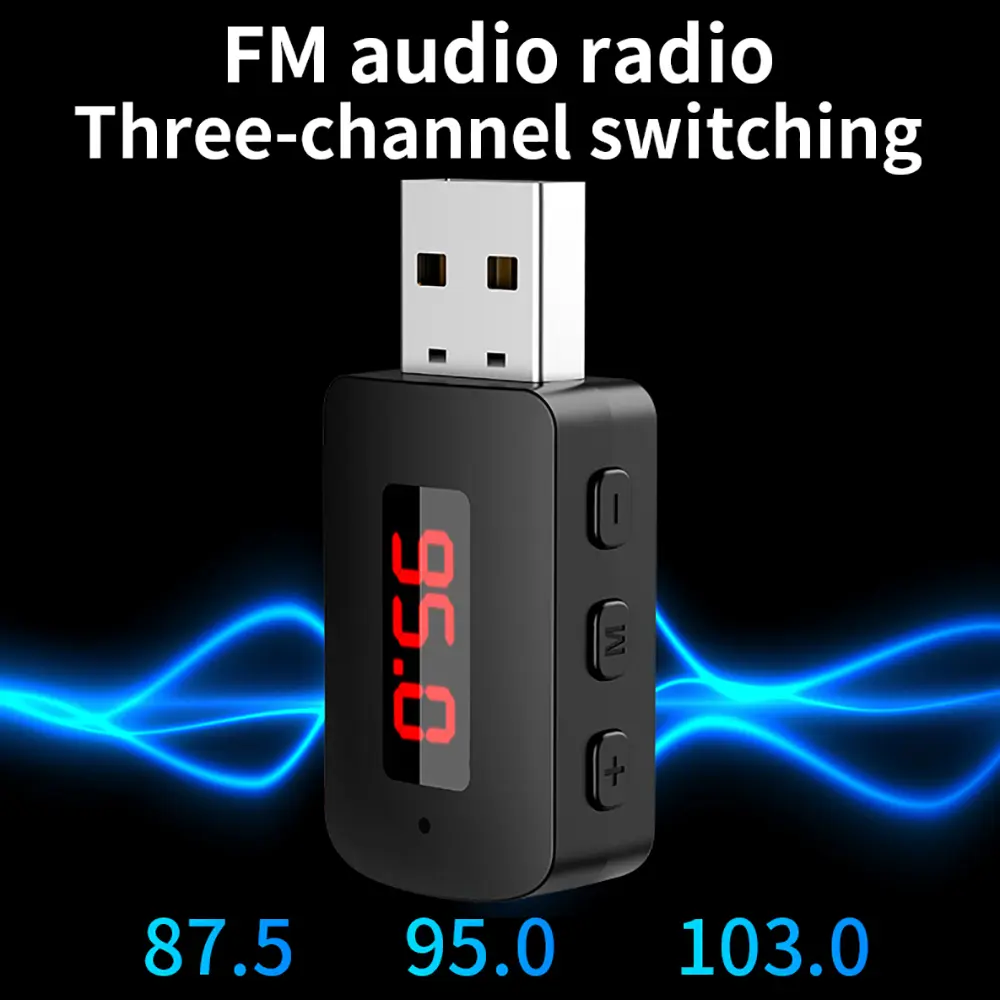 USB Bluetooth 5.4 Receiver Wireless Audio Transmitter USB Adapter with LED Display Hands-free Call Support FM Module For Car