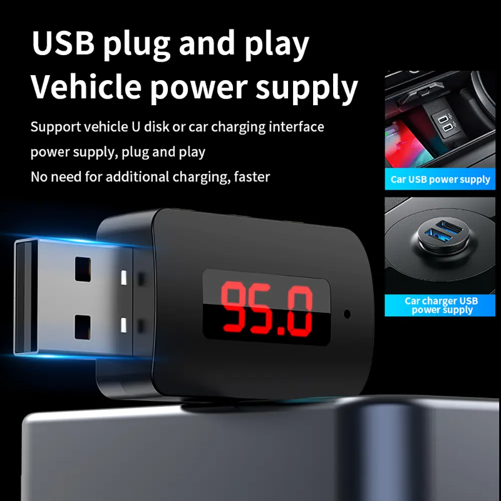 USB Bluetooth 5.4 Receiver Wireless Audio Transmitter USB Adapter with LED Display Hands-free Call Support FM Module For Car