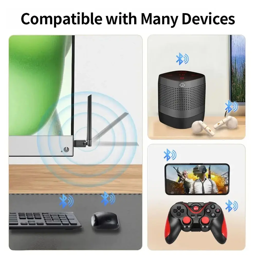 Bluetooth 6.0 Adapter with Antenna USB Dongle Bluetooth Receiver & Transmitter for Keyboard Mouse Windows 11/10/8.1 Driver Free