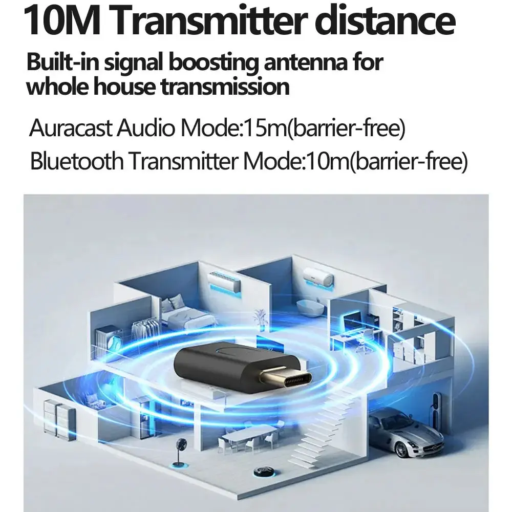 TYPE-C Bluetooth 5.4 Transmitter Bluetooth Audio Adapter Support AURACAST LE AUDIO/LC3/APTX for Headphone Speaker Mouse Keyboard