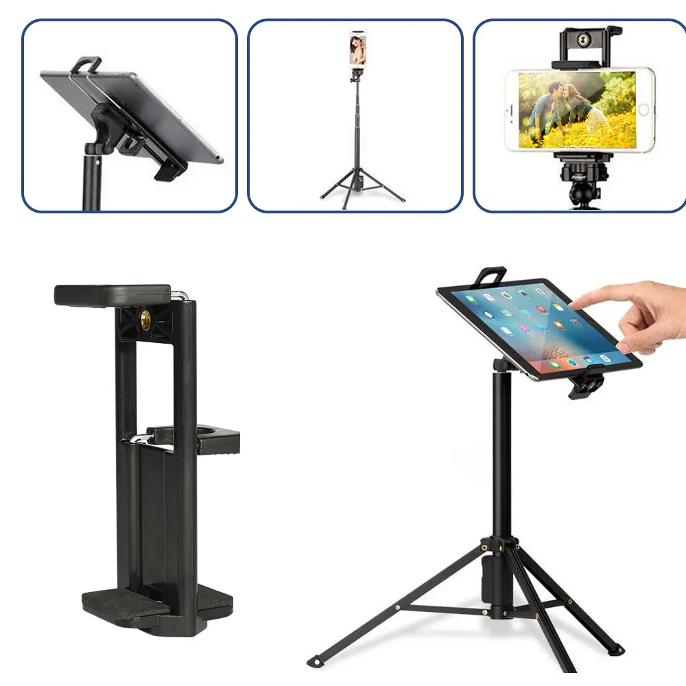 Universal 2 in 1 Mobile Phone Clip 58-90mm Tablet Desktop Clip 110-180mm Pan Tilt Camera Holder for iPhone 13 12 pro max Xiaomi