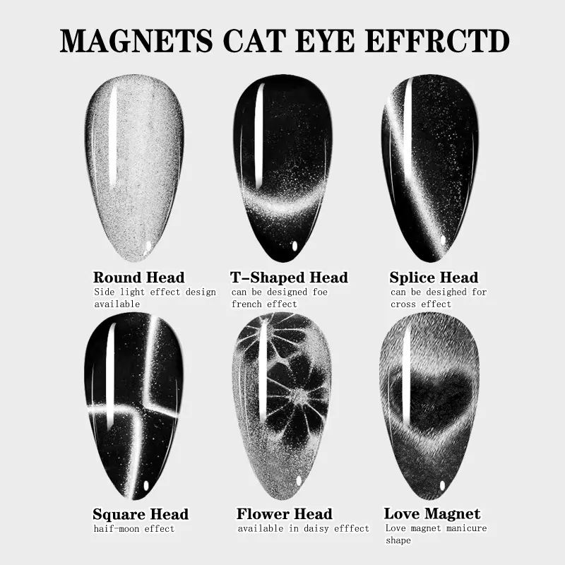 6 in 1 Strong Magnetic Stick Cat Eye Gel Polish Nail Magnet Tool with Love Heart Half Moon Daisy French UV Manicure Design
