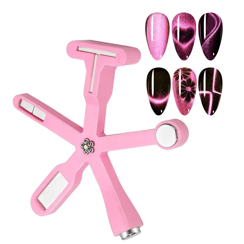 6 in 1 Strong Magnetic Stick Cat Eye Gel Polish Nail Magnet Tool with Love Heart Half Moon Daisy French UV Manicure Design