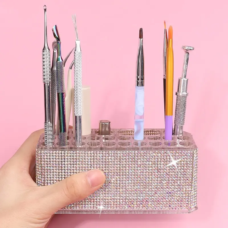 Diamond Acrylic 26 Hole Cosmetic Pencil Holder Large Hole Eyebrow Eyeliner Organizer Transparent Makeup Display Stand