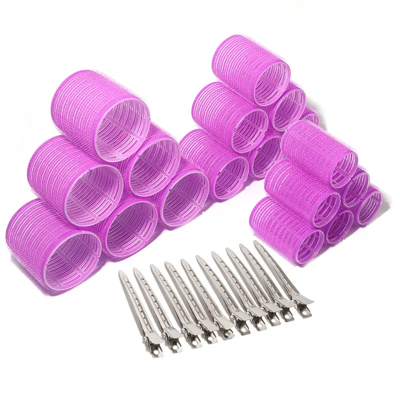28pcs/Set Hair Roller Sets 18pcs Plastic Self Grip Hair Curlers 3 Sizes Hair Rollers 10pcs Metal Clips DIY Hairdressing Tools