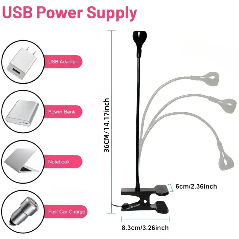 LED UV Nail Lamp Clip on Flexible Metal Tube USB Gel Polish Curing Light Mini Desk Dryer for DIY Manicure Tools