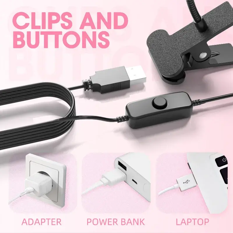 LED UV Nail Lamp Clip on Flexible Metal Tube USB Gel Polish Curing Light Mini Desk Dryer for DIY Manicure Tools