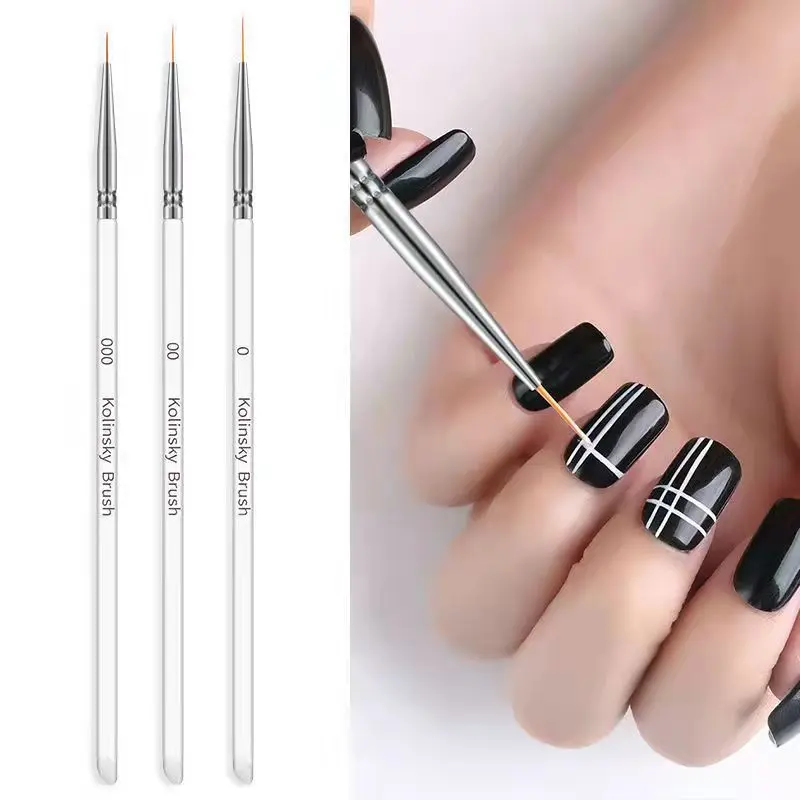 3pcs/Set Acrylic French Stripe Nail Art Line Painting Pen 3D Tips Manicure Slim Line Drawing Pen UV Gel Brushes Painting Tools
