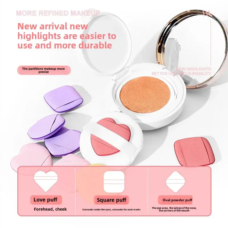 2-in-1 Wet/Dry Mini Finger Puff Set Cute Love Shape Air Cushion Applicator for Foundation BB Cream Portable Concealer Sponge