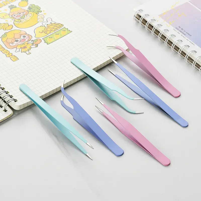 Stainless Colored Tweezers Straight Curved Picking Tool Nail Art Sticker Rhinestones Pointed Nipper Makeup Eyelash DIY Tweezer