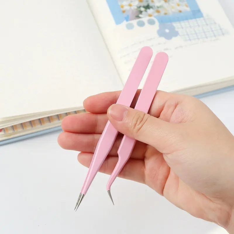 Stainless Colored Tweezers Straight Curved Picking Tool Nail Art Sticker Rhinestones Pointed Nipper Makeup Eyelash DIY Tweezer