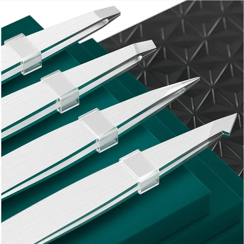 4pcs Silvery Professional Tweezers Set  Perfect For Eyebrow Hair Removal Splinter Ingrown Hair Removal  For Men Women