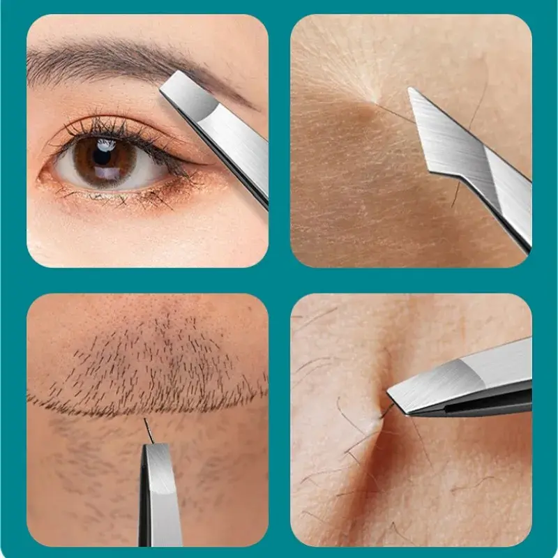 4pcs Silvery Professional Tweezers Set  Perfect For Eyebrow Hair Removal Splinter Ingrown Hair Removal  For Men Women