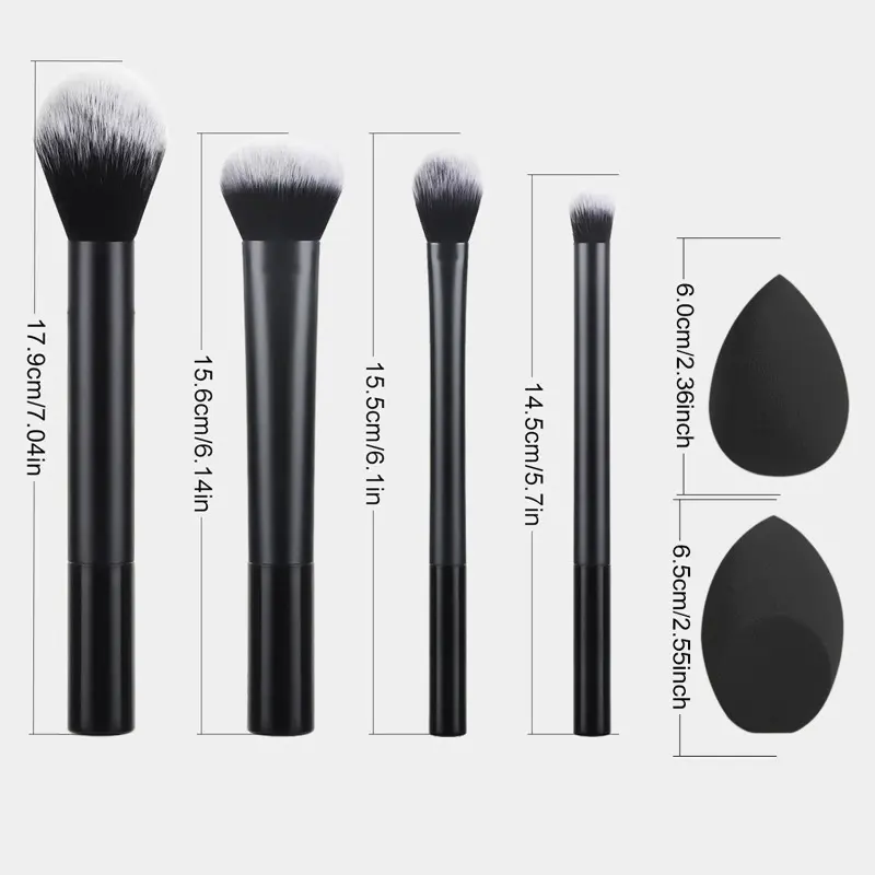 Multifunctional Black Makeup Brush Set With 1pc Beauty Egg,Soft Bristles for All Skin Types, Alcohol-Free Cosmetic Brushes