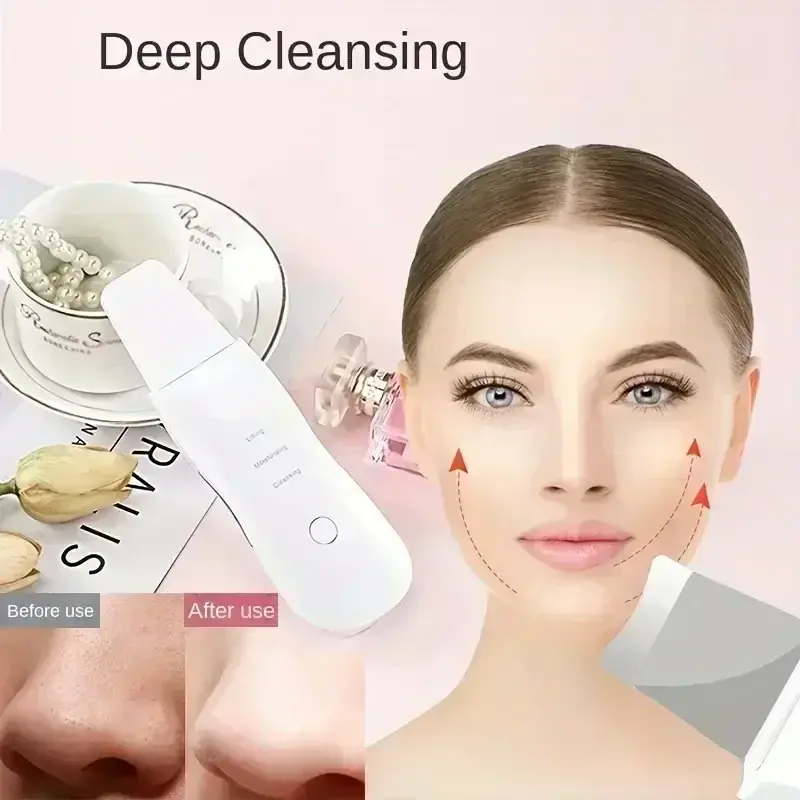 Deep Vibrate Skin Scrubber Facial Cleaner Tool Blackhead Remover & Peeling Massager Non Ultrasonic Spatula for Pore Cleansing