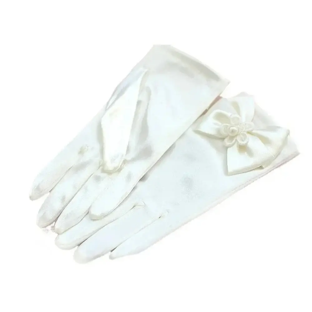 Sweet Satin Flower Child Gloves White Gloves for Kids Children Girls Wedding Gloves with Bow Kids Fashion Children's Mittens
