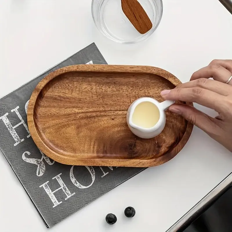 1PCS Tableware Solid Wood Round Dessert Plate Japanese-style Wooden Tray Snack Plate Dried Fruit Plate Wooden Plate