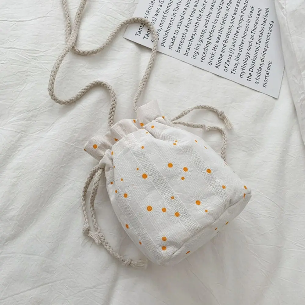 Korean Cute Canvas Cherry Bucket Bag for Women Summer Simple Casual Small Crossbody Bag Female Fashion Shoulder Bags
