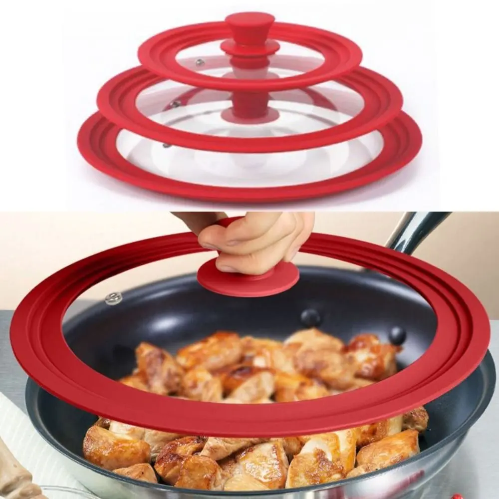 Universal Round Pot Lid for Pots Pans Cookware Tempered Glass Lid for Skillets with Silicone Rim Replacement Lid for Frying Pan