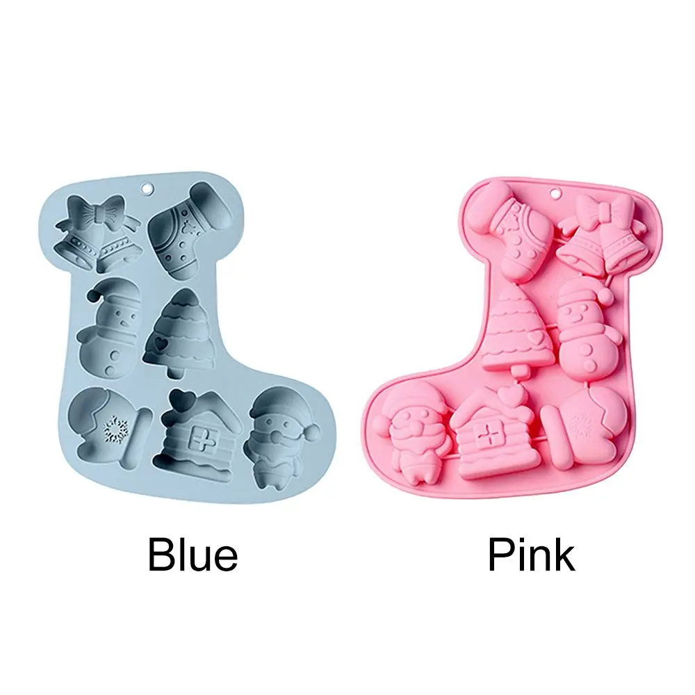7 Cavities Christmas Theme Silicone Mold Sock Shape Bell Snowman Tree Chocolate Cake Mold Holiday Decoration Baking Tools