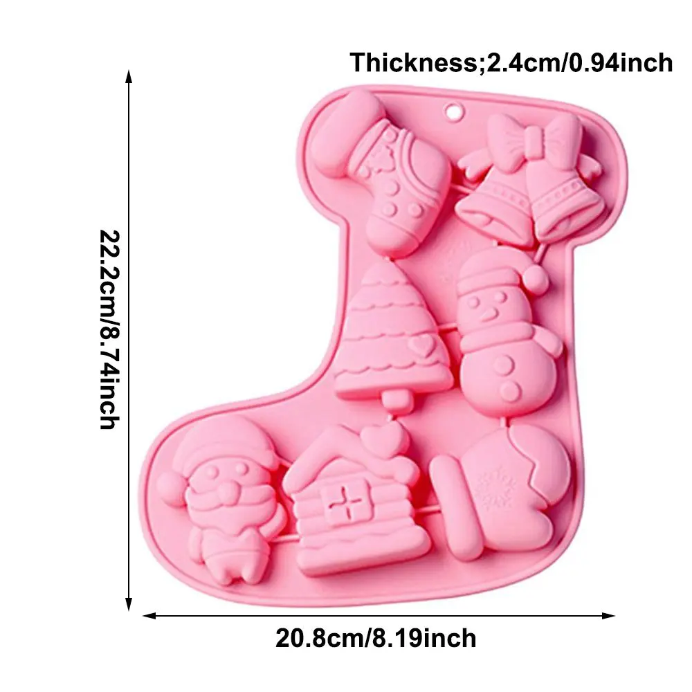 7 Cavities Christmas Theme Silicone Mold Sock Shape Bell Snowman Tree Chocolate Cake Mold Holiday Decoration Baking Tools
