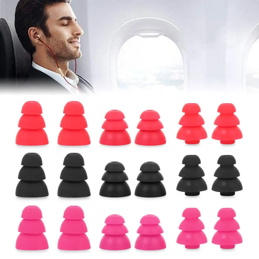 6pcs Three Layer Silicone In-Ear Earphone Covers Cap Replacement Earbuds Eartips Earplug