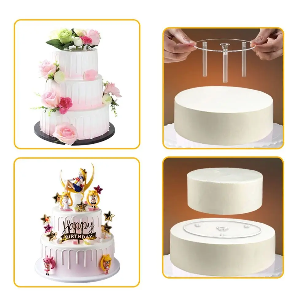 Transparent Multi-layer Cake Stand Cake Stands Support DIY Cake Decor Round Cake Board Plastic Straw Frame Cake Tier Support