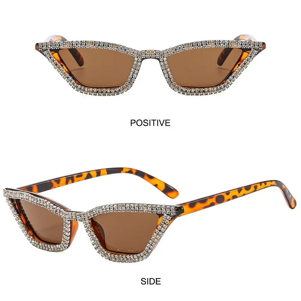 Small Cat Eye Sunglasses for Women Triangle Frame Glitter Sun Glasses Sparkling Shades Diamond Crystal Disco Party Eyewear