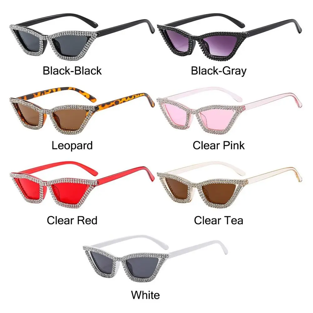 Small Cat Eye Sunglasses for Women Triangle Frame Glitter Sun Glasses Sparkling Shades Diamond Crystal Disco Party Eyewear