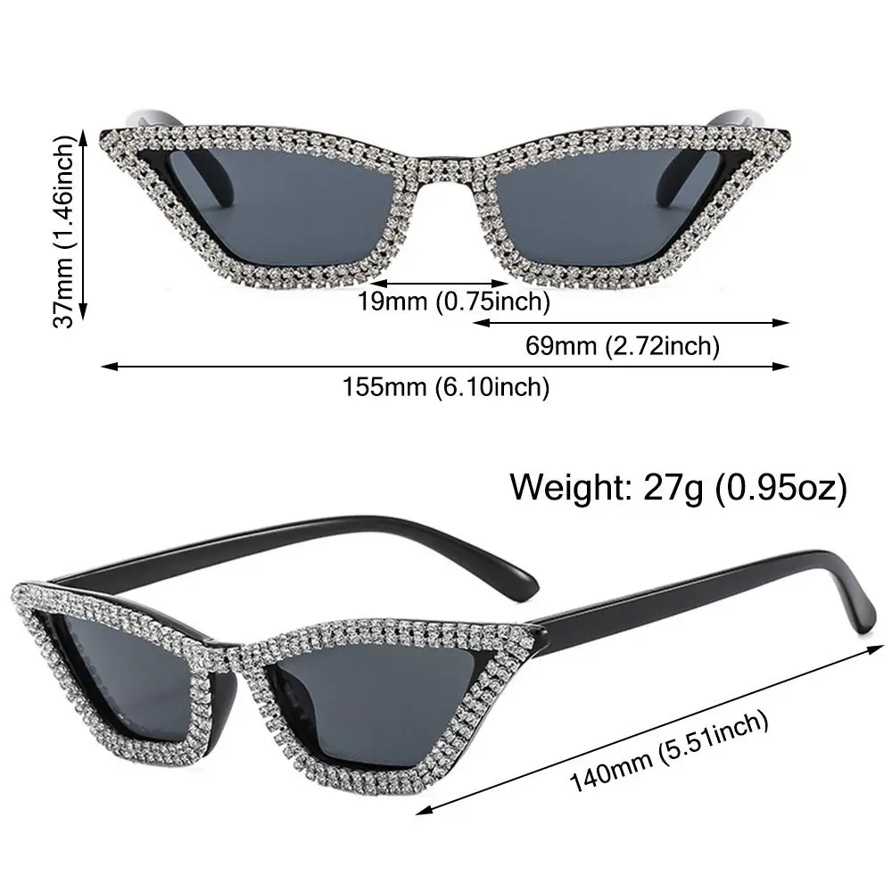 Small Cat Eye Sunglasses for Women Triangle Frame Glitter Sun Glasses Sparkling Shades Diamond Crystal Disco Party Eyewear