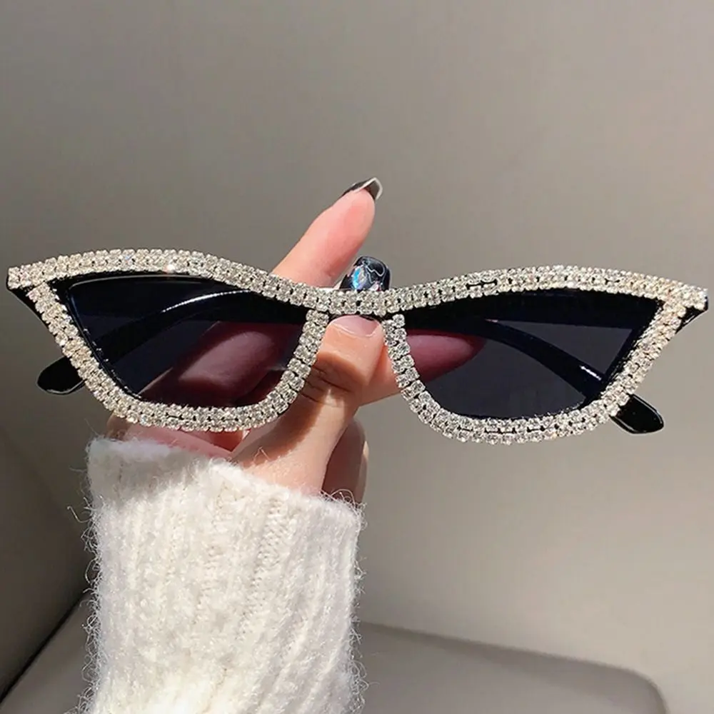 Small Cat Eye Sunglasses for Women Triangle Frame Glitter Sun Glasses Sparkling Shades Diamond Crystal Disco Party Eyewear