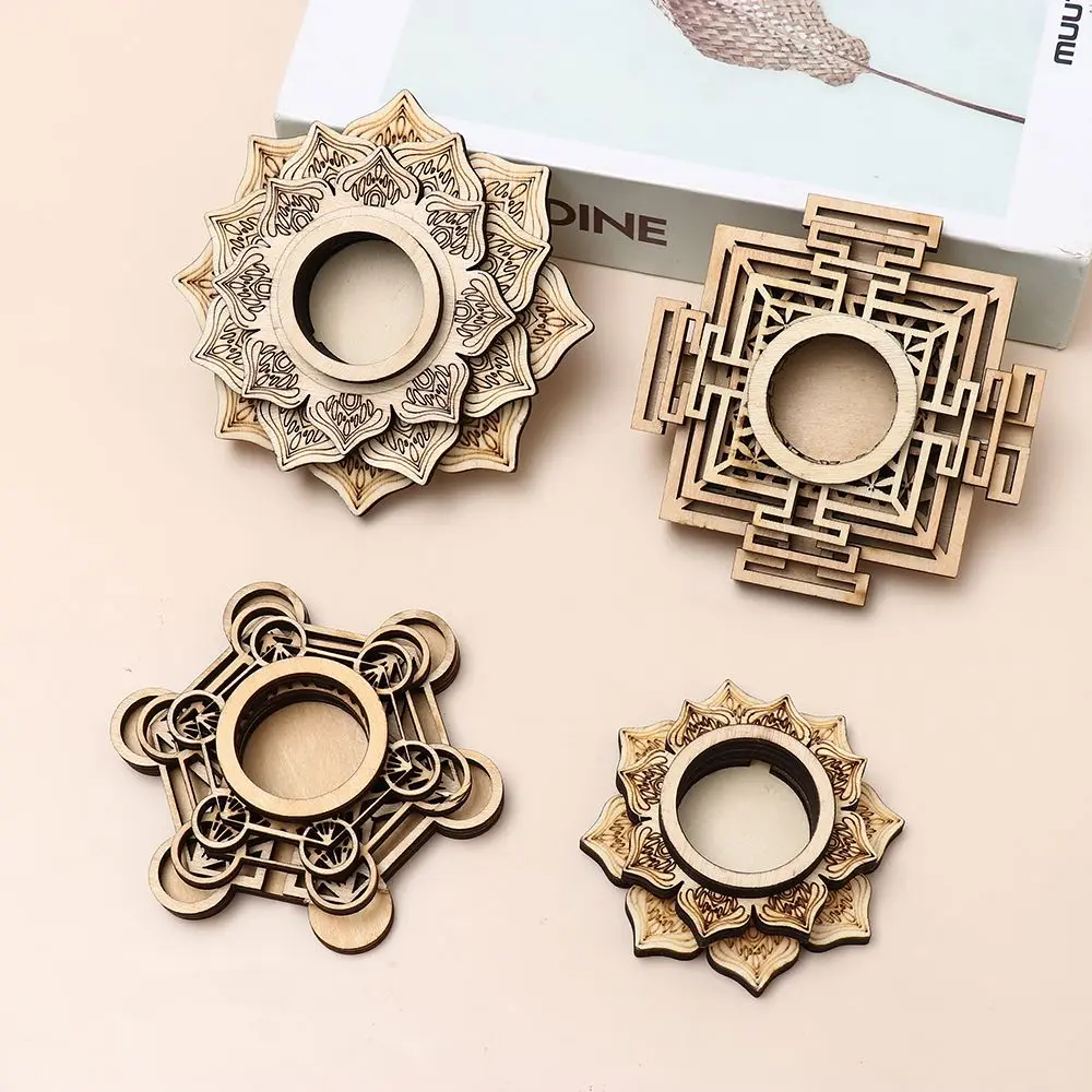 Solid Wood Base Crystal Crafts Glass Decoration Base Crafts Lotus Shaped Meditation Crystal Ball Base Wooden Ornaments
