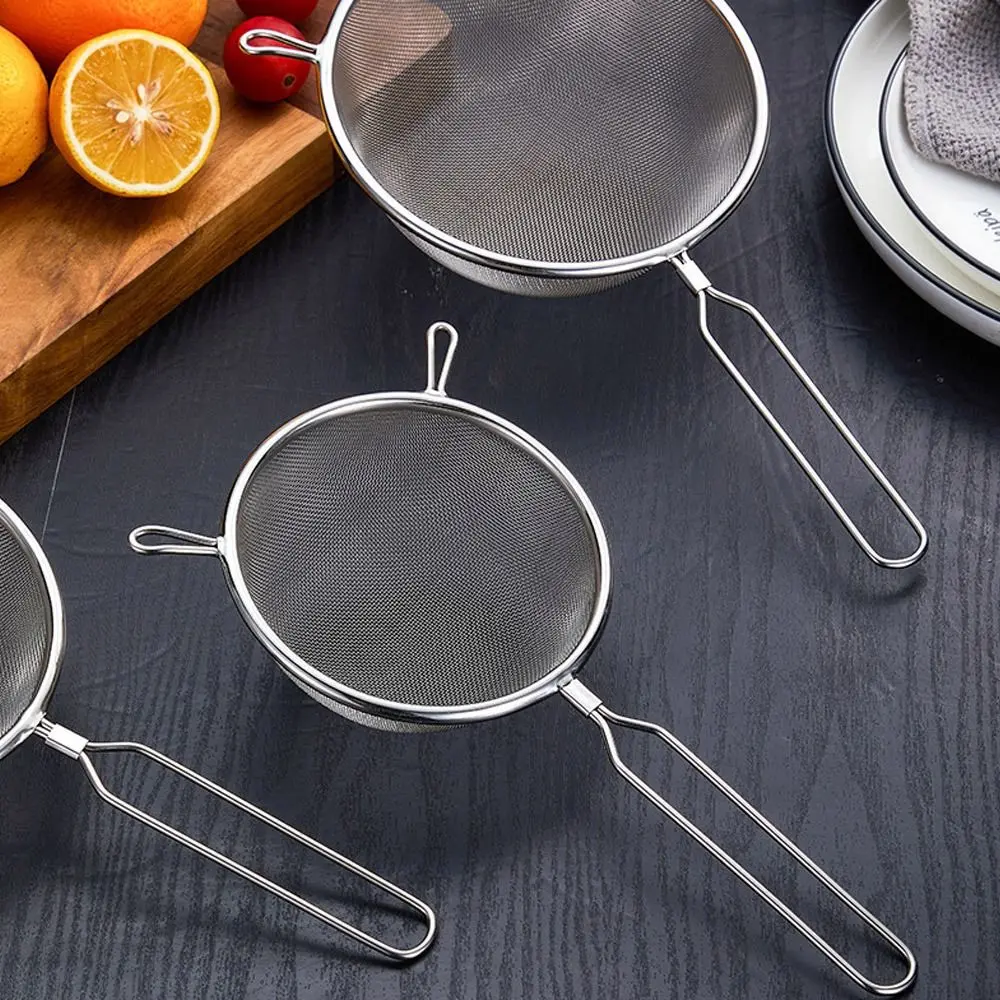 Stainless Steel Flour Filter Screen Soybean Milk Filter Screen Cooking Spoon Double Ear Screen Snack French Fries Kitchen Tools