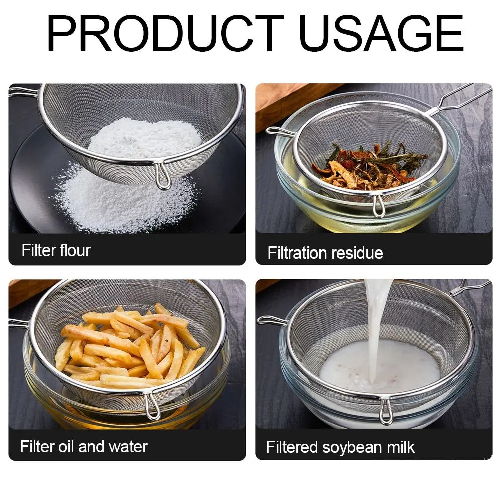 Stainless Steel Flour Filter Screen Soybean Milk Filter Screen Cooking Spoon Double Ear Screen Snack French Fries Kitchen Tools