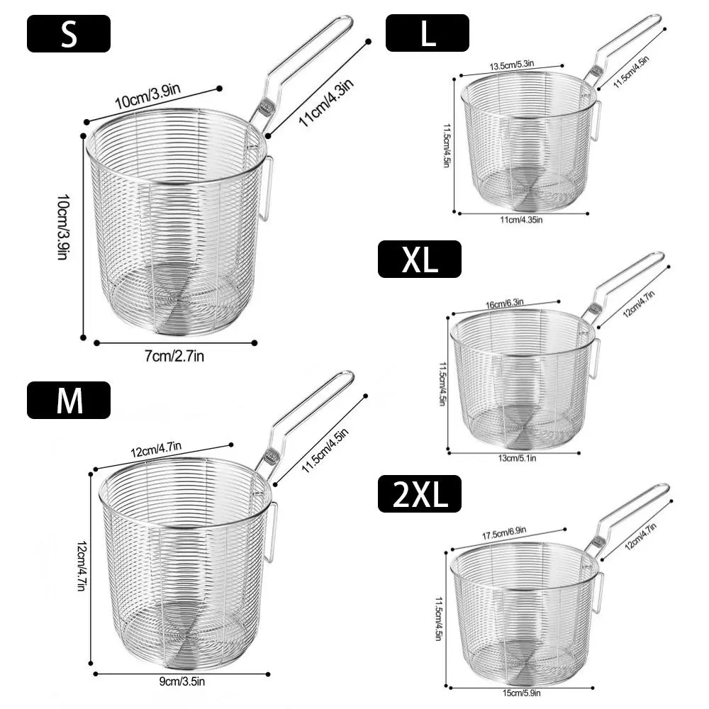 Mini Chips Frying Basket Strainer Mesh 304 Stainless Steel French Chip Filter Fryer Serving Basket for Dumplings French Fries