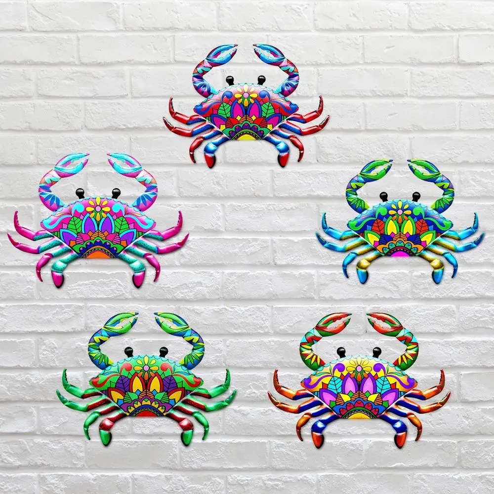 Metal Crab Ornament Wall Hanging Garden Craft Iron Art Artwork Statue Sculpture Home Decoration Indoor Outdoor Courtyard Porch