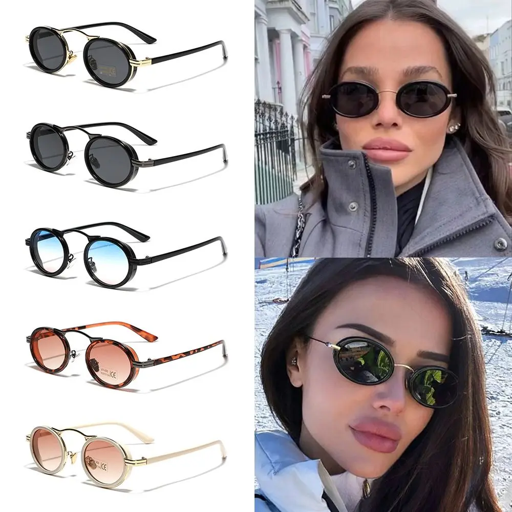 2024 Punk Sunglasses Women's Fashion Oval Sun Glasses Vintage Metal Frame Shades Small Female Eyewear UV400 Protection