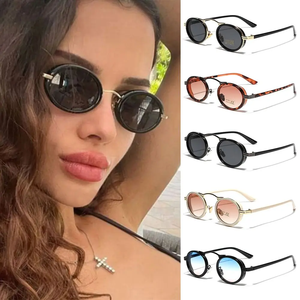 2024 Punk Sunglasses Women's Fashion Oval Sun Glasses Vintage Metal Frame Shades Small Female Eyewear UV400 Protection
