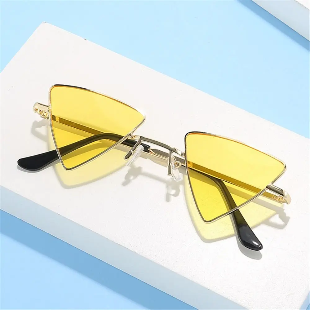 Triangular Small Hippie Sunglasses Metal Frame Tinted Colorful Lens Sun Glasses for Women & Men Punk Shade Retro Rave Eyeglasses