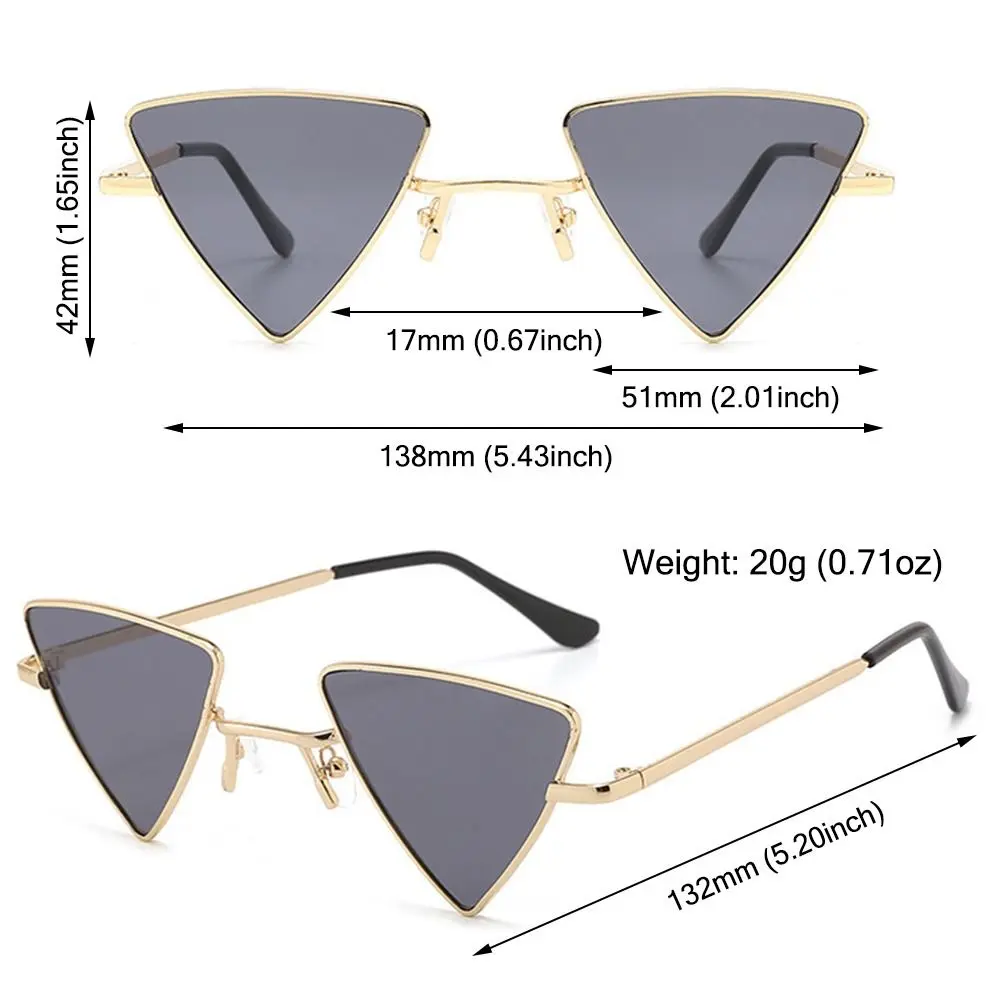 Triangular Small Hippie Sunglasses Metal Frame Tinted Colorful Lens Sun Glasses for Women & Men Punk Shade Retro Rave Eyeglasses